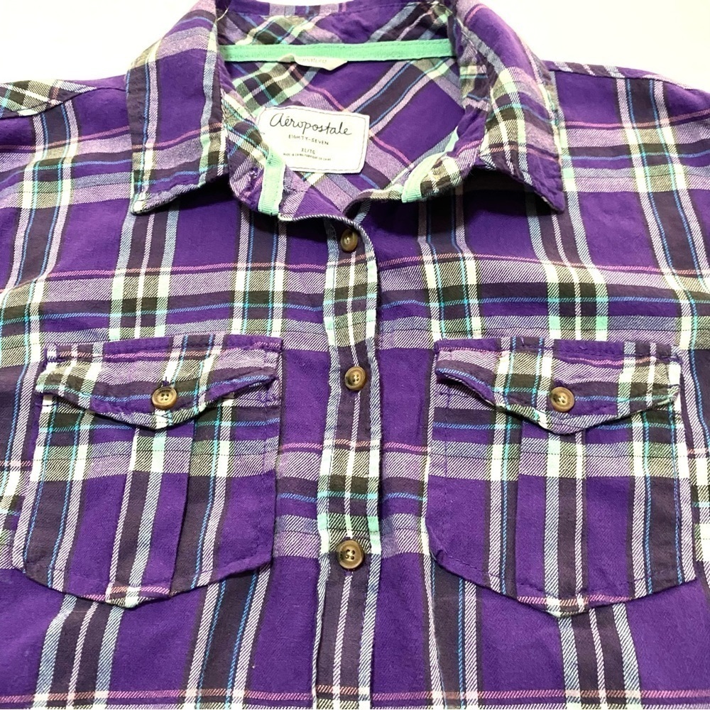 Aeropostale Eighty-Seven Purple Button-down Cotton Shirt XL Long Sleeve Plaid - Picture 7 of 15